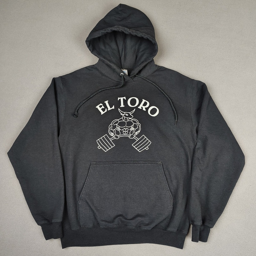 El Toro Bodybuilding Weightlifting Hoodie Men Medium Black Pouch Pocket Gym EC